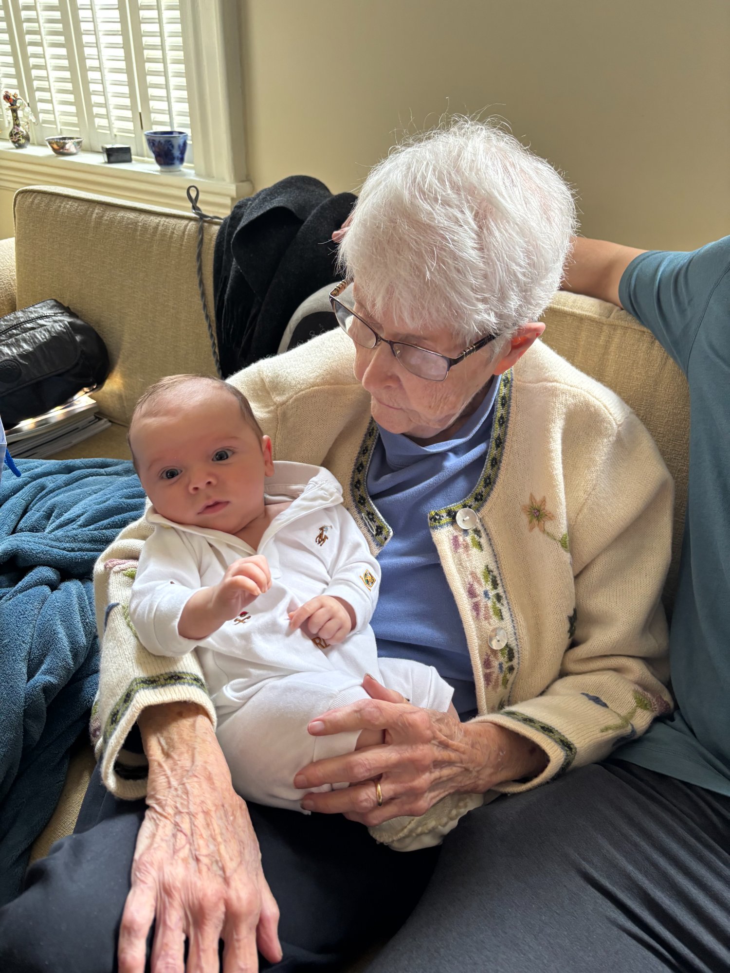 Nancy meeting great-grandson Liam